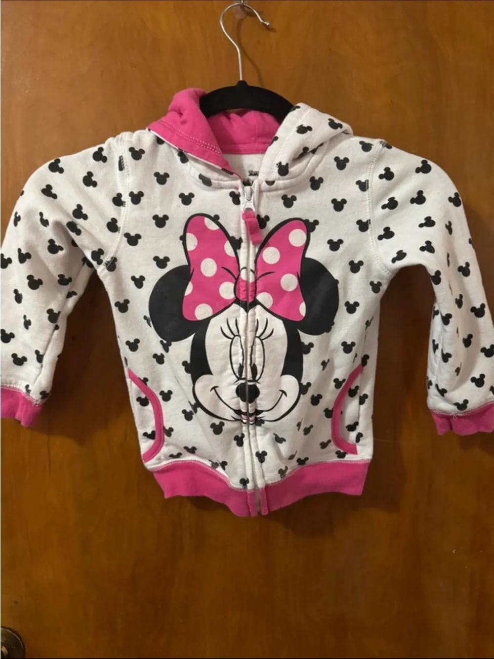 Disney Minnie Mouse White Zip Hoodie with Pink Accents